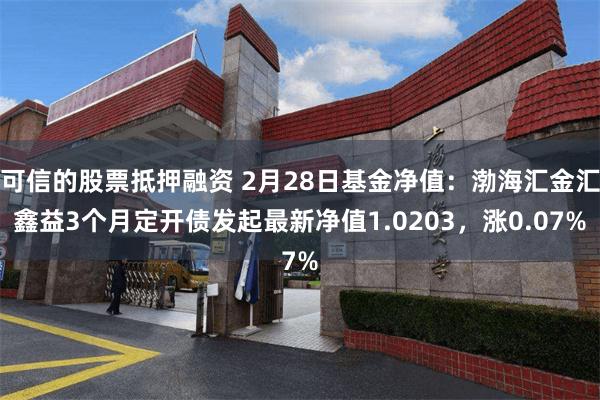 可信的股票抵押融资 2月28日基金净值：渤海汇金汇鑫益3个月定开债发起最新净值1.0203，涨0.07%